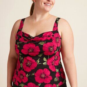 Jamaica Bay Women’s Floral Tankini Swim Top Red Ruffle Size 8